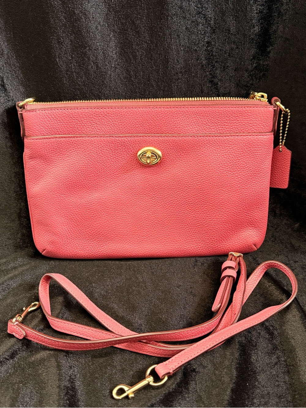 Coach Pink Pebbled Leather Crossbody with Gold Turnlock
